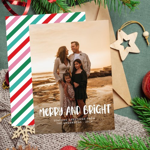 Modern Merry  Bright Retro Colorful Christmas  Holiday Card