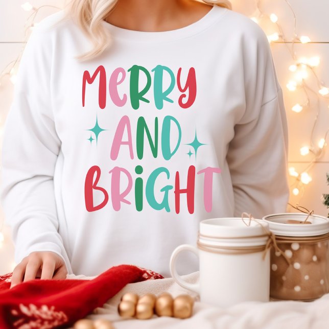Modern Merry & Bright Retro Colorful Christmas  Sweatshirt (Creator Uploaded)