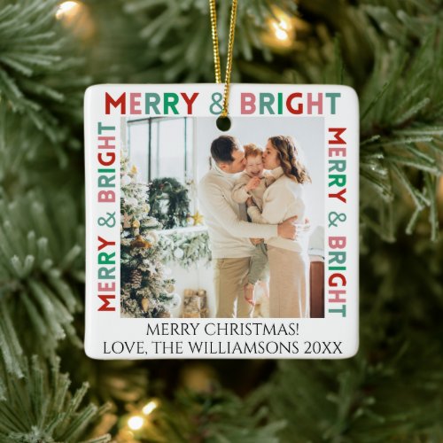 Modern Merry  Bright Simple Colorful One Photo Ceramic Ornament