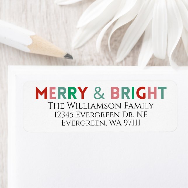 Modern Merry & Bright Simple Minimalist Red Pink Label (Insitu)