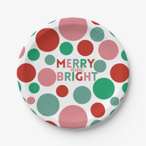 Modern Merry  Bright Simple Polka Dot Pattern Paper Plates