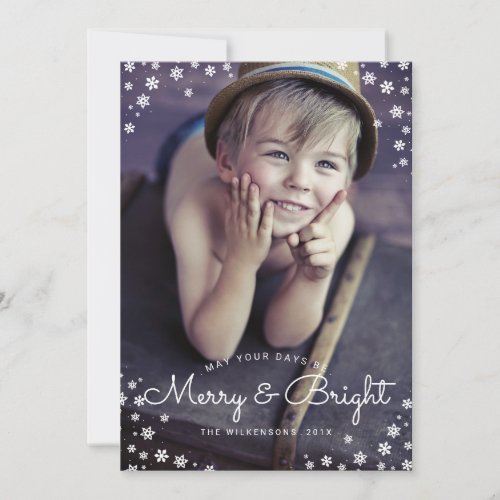 Modern Merry  Bright Snowflake Holiday Photo Card