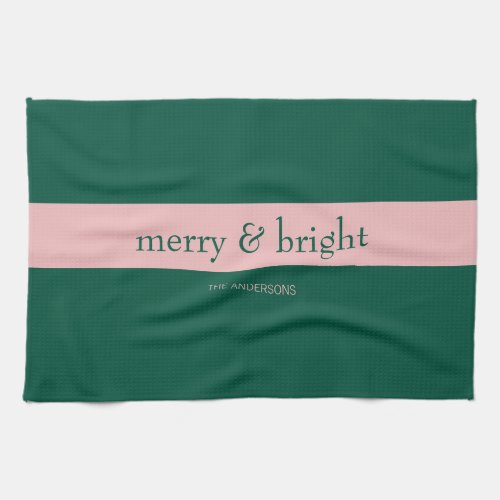 Modern Merry  Bright Stripe Holiday Green  Pink Kitchen Towel
