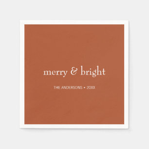 Modern Merry & Bright Terracotta Christmas Holiday Napkins