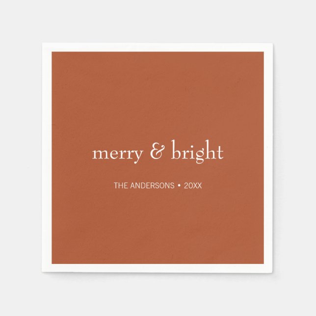 Modern Merry & Bright Terracotta Christmas Holiday Napkins (Front)