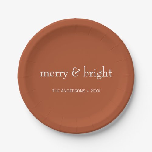 Modern Merry  Bright Terracotta Christmas Holiday Paper Plates