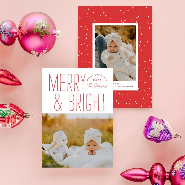 Modern Merry & Bright Typographic Christmas Photo Holiday Card (Creator Uploaded)