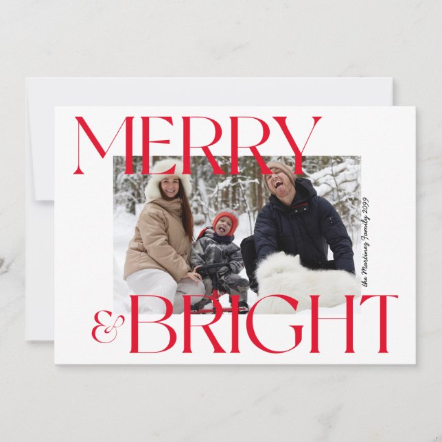 Modern Merry & Bright Typography 3 Photo Christmas Holiday Card (Front)