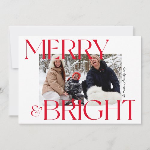 Modern Merry  Bright Typography Photo Christmas Holiday Card