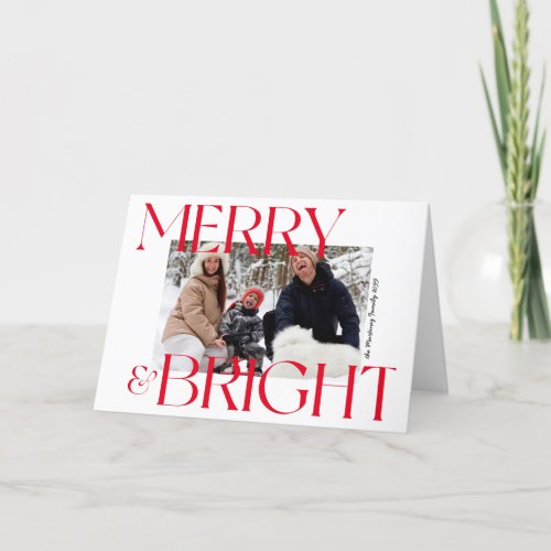 Modern Merry  Bright Typography Photo Christmas Holiday Card