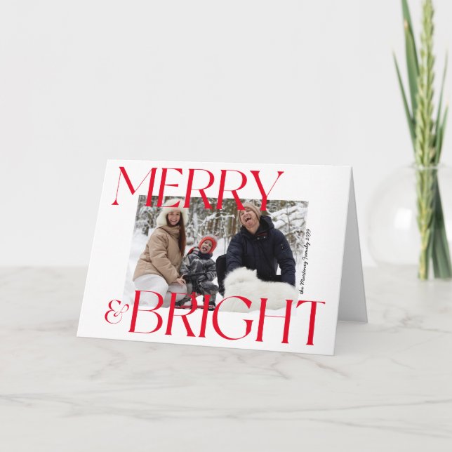 Modern Merry & Bright Typography Photo Christmas Holiday Card (Front)