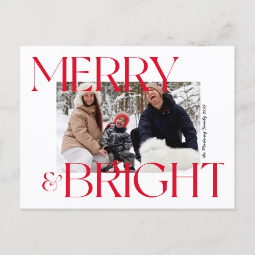 Modern Merry  Bright Typography Photo Christmas Holiday Postcard