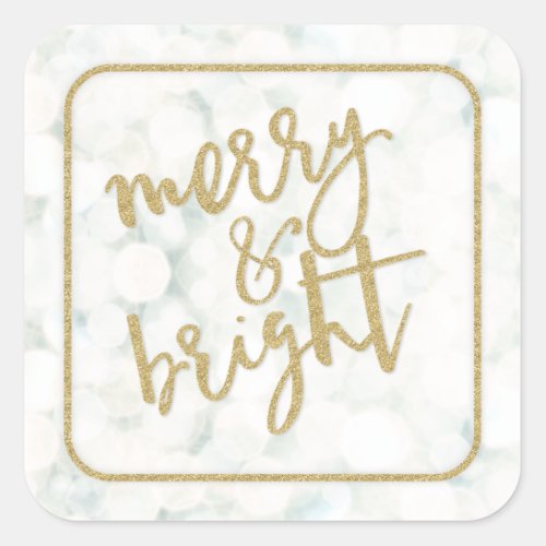 Modern Merry  Bright White and Gold Christmas Square Sticker