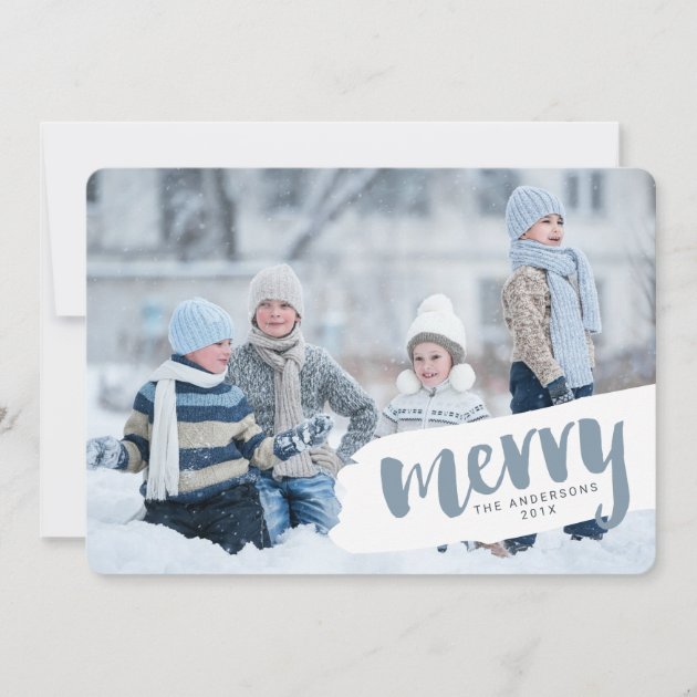 Modern Merry Brush Letter Holiday Photo Card