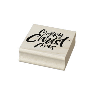 Modern Merry Christian Christ Christmas Lettering Rubber Stamp
