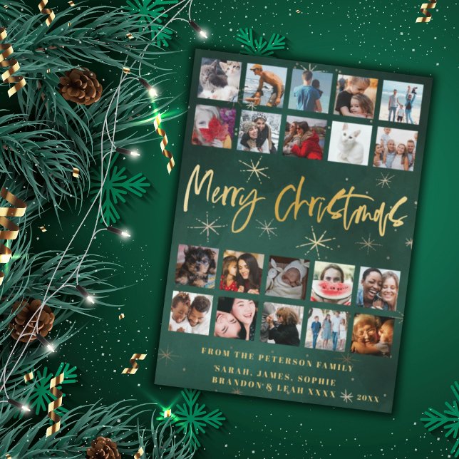 Modern Merry Christmas 20 photo collage Holiday Card (Creator Uploaded)