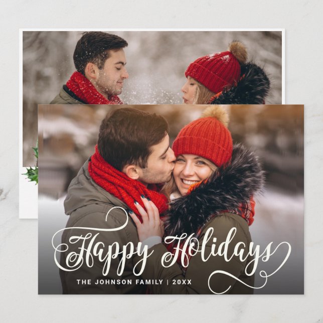 Modern Merry Christmas 2 PHOTO Greeting Holiday Card (Front/Back)