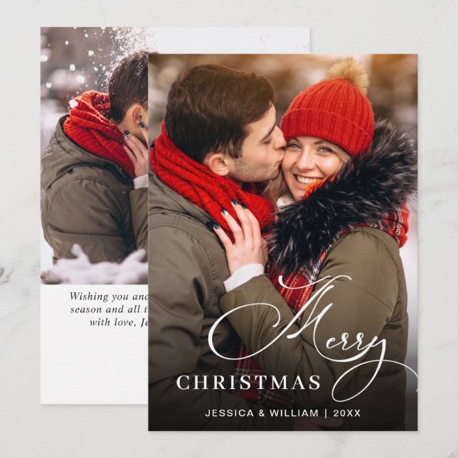 Modern Merry Christmas 2 PHOTO Greeting Holiday Card (Front/Back)