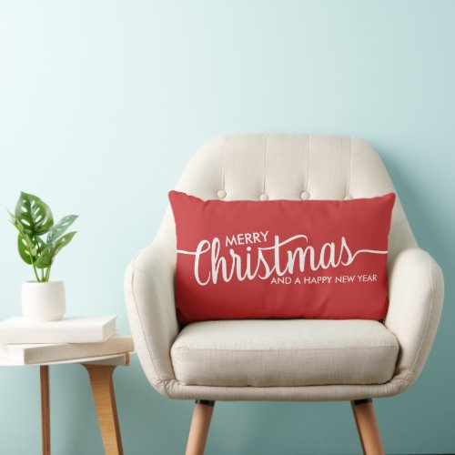 Modern Merry Christmas 3 photo Family Name   Throw Lumbar Pillow