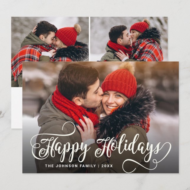 Modern Merry Christmas 3 PHOTO Greeting Holiday Card (Front/Back)