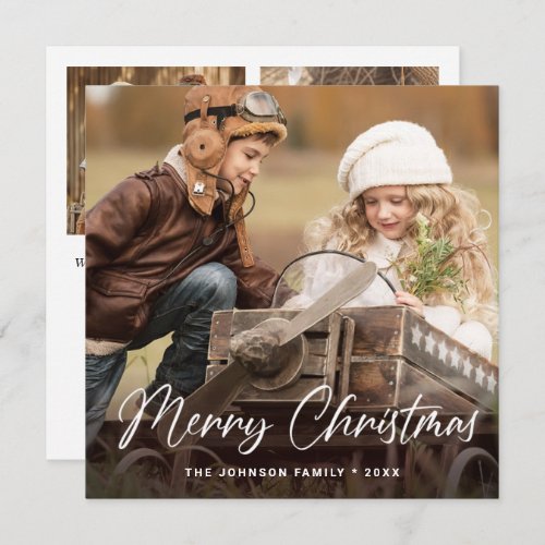 Modern Merry Christmas 3 PHOTO Greeting Simple  Holiday Card