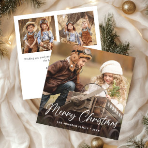 Modern Merry Christmas 3 PHOTO Greeting Simple Holiday Card