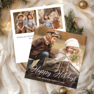 Modern Merry Christmas 3 PHOTO Greeting Simple Holiday Card