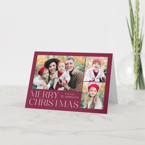 Modern Merry Christmas 4 Photo Collage Holiday Card