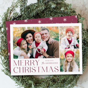 Modern Merry Christmas 4 Photo Collage Holiday Card