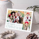 Modern Merry Christmas 4 Photo Collage Holiday Card<br><div class="desc">Simple and elegant holiday card featuring a 3 photo collage on the front with "Merry Christmas" displayed in frosted blue modern lettering. Personalize the front of the card by adding your photos and name. The inside of the card features space for your typed or handwritten personal message. The back of...</div>