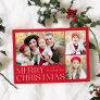 Modern Merry Christmas 4 Photo Collage Holiday Card