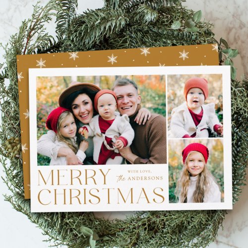 Modern Merry Christmas 4 Photo Collage Holiday Card