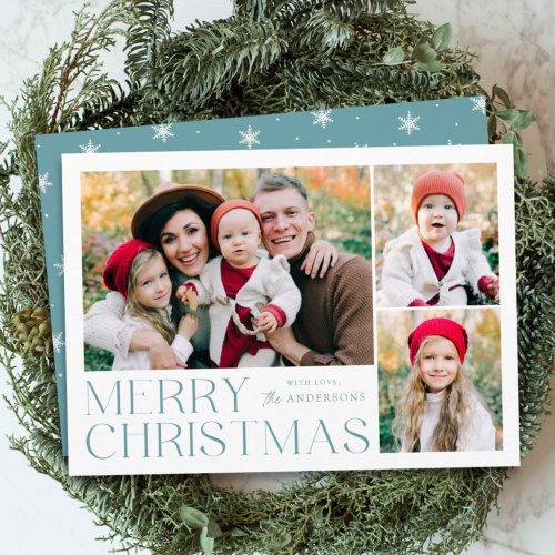 Modern Merry Christmas 4 Photo Collage Holiday Card