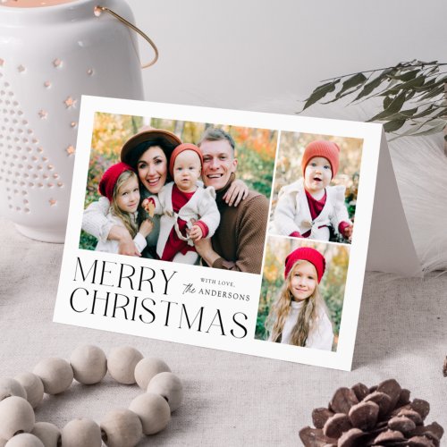 Modern Merry Christmas 4 Photo Collage Holiday Card