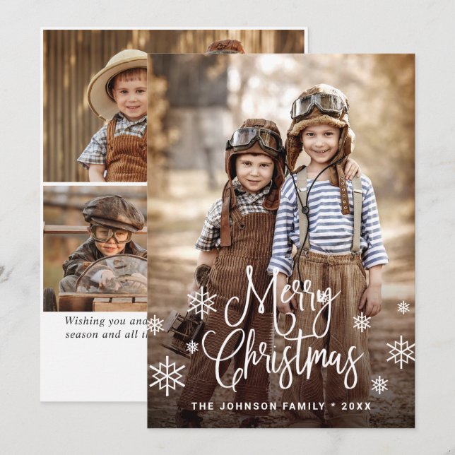 Modern Merry Christmas 4 PHOTO Greeting Holiday Card (Front/Back)