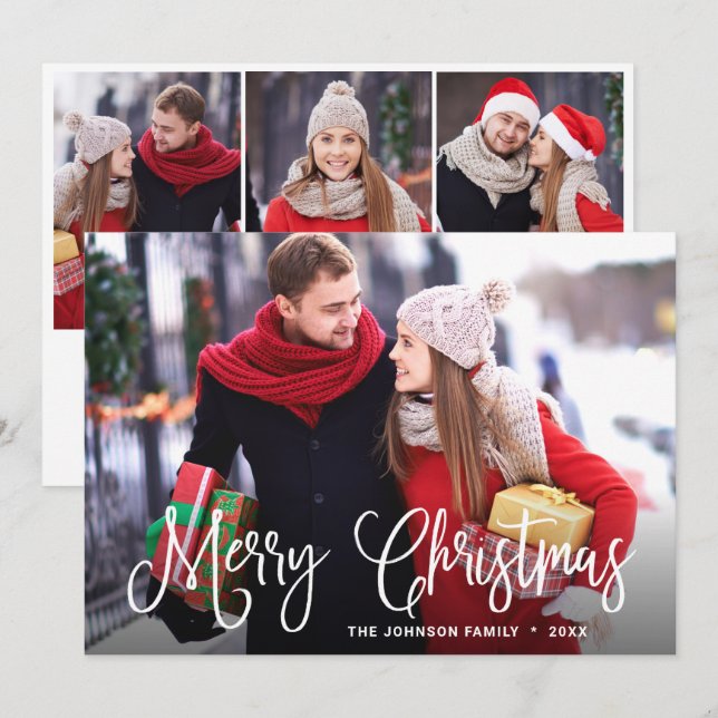 Modern Merry Christmas 4 PHOTO Greeting Holiday Card (Front/Back)