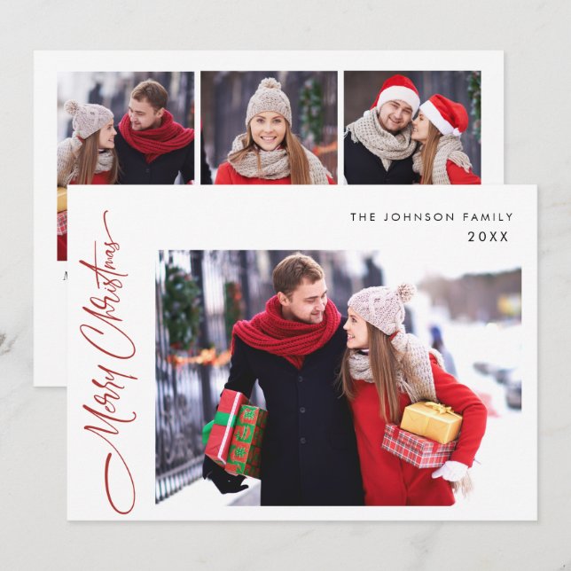 Modern Merry Christmas 4 PHOTO Greeting Holiday Card (Front/Back)