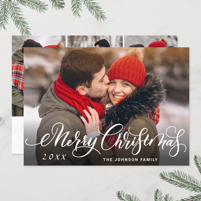 Modern Merry Christmas 4 PHOTO Greeting Holiday Card (Creator Uploaded)