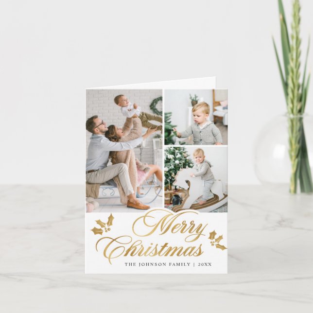 Modern Merry Christmas 5 PHOTO Greeting Holiday Card (Front)