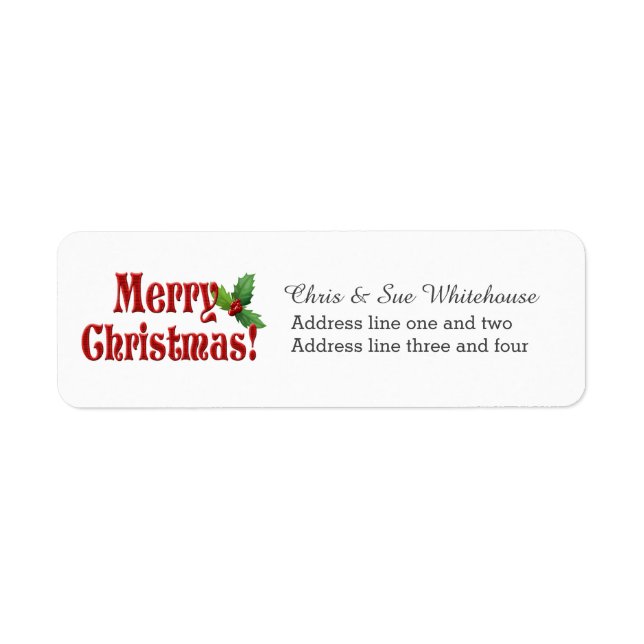 Modern Merry Christmas and Holly Label (Front)
