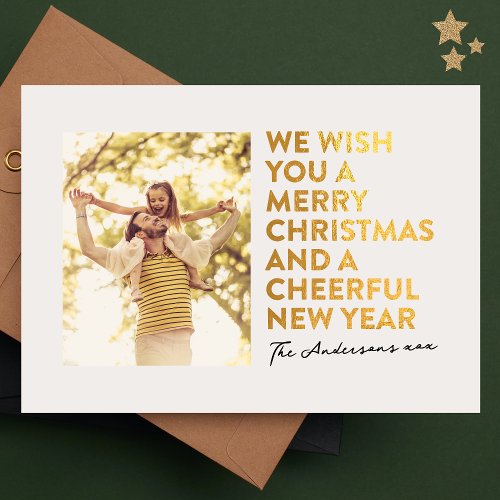 MODERN MERRY CHRISTMAS AND NEW YEAR FAUX GOLD FOIL HOLIDAY CARD