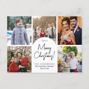 Modern Merry Christmas Arch 5 Family Photo Holiday Postcard