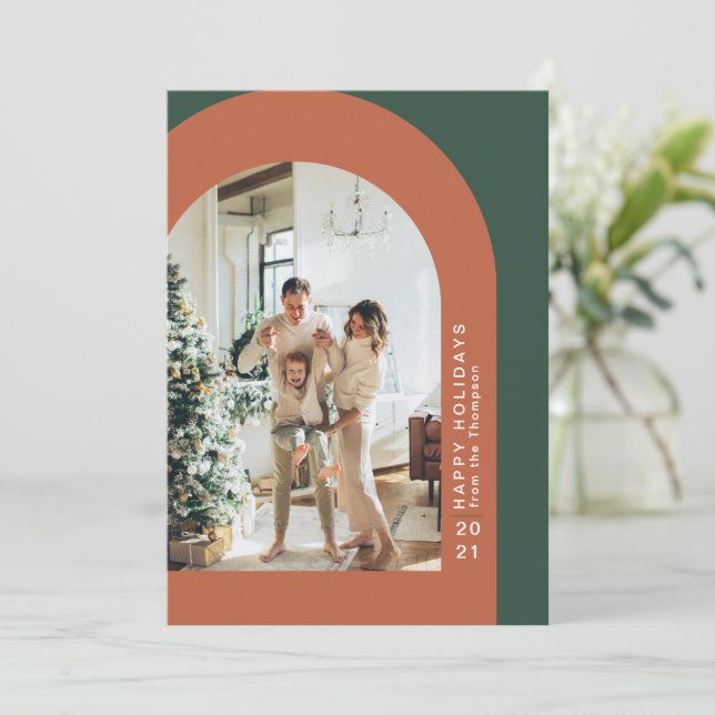 Modern Merry Christmas Arch Photo Holiday Card (Standing Front)