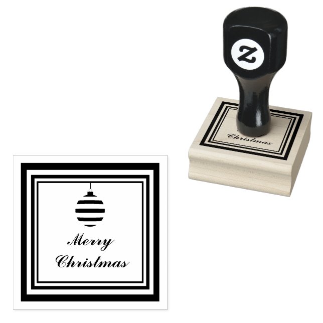 Modern Merry Christmas Bauble Rubber Stamp (Stamped)
