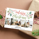 Modern Merry Christmas Berry Foliage Photo Collage Holiday Card<br><div class="desc">Modern Merry Christmas Berry Foliage Photo Collage Holiday Card</div>