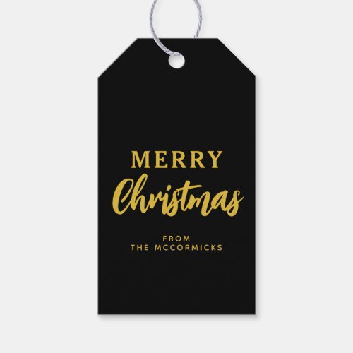 Modern Merry Christmas Black And Gold Script Gift Tags