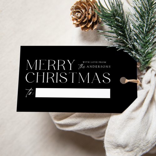 Modern Merry Christmas Black Gift Tags