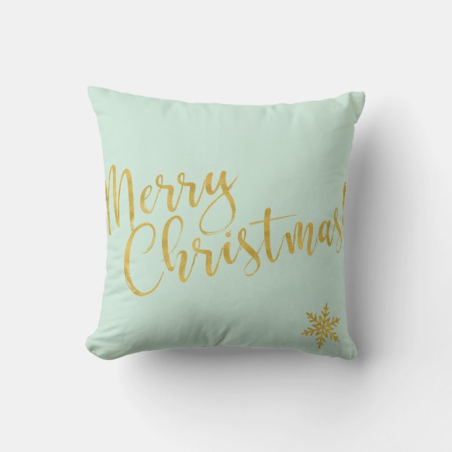 Modern Merry Christmas blue gold snowflakes Throw Pillow (Front)