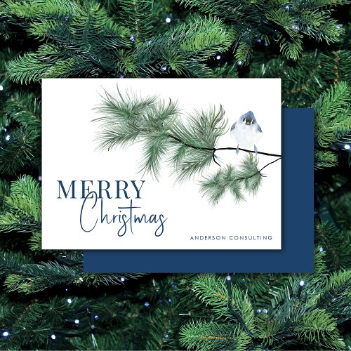 Modern Merry Christmas Bluebird Business Holiday Card