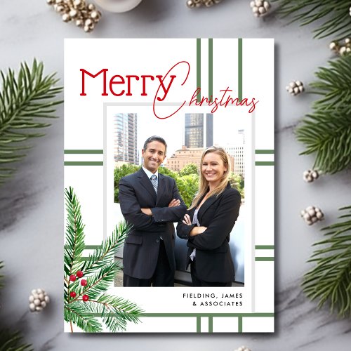 Modern Merry Christmas Business Photo Holiday Card